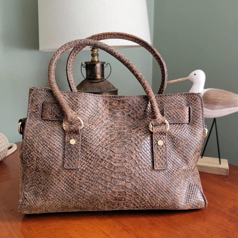 Michael Kors Hamilton Special Edition Python Embossed Leather Large Satchel
